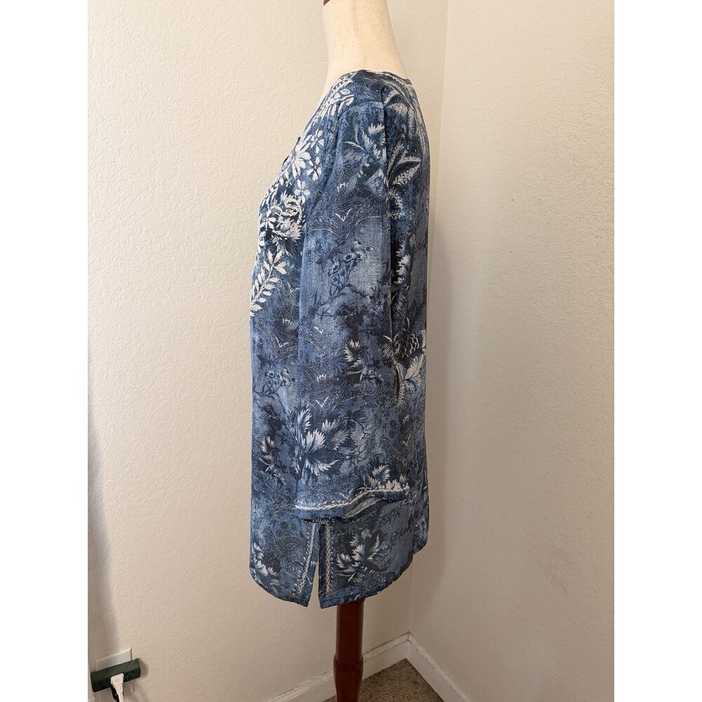 Soft Surroundings Womens Size M Silvia Blue Floral Boho Tunic Top Embroidered - Picture 4 of 9